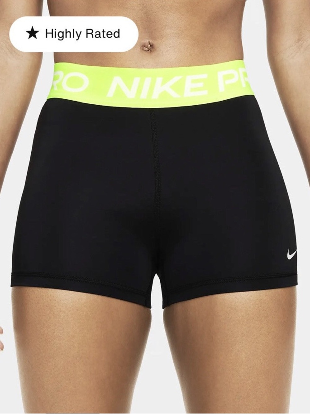 Nike Pro Womens 3" Dri-Fit Training Shorts Black Volt White size Medium